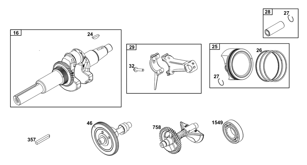 Crankshaft Group Diagram and Parts List for 25V337-0016-F1  Briggs and Stratton Engine